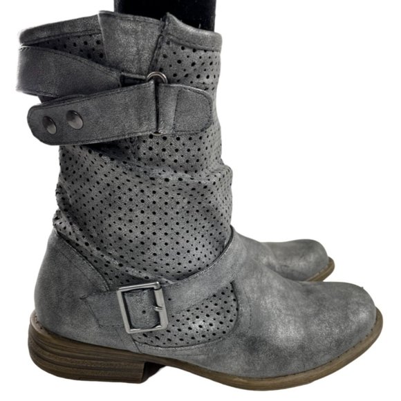 Skechers Women's Mad Dash Perforated Faux Leather Slouch Buckle Boots 8M (48250) - Picture 1 of 9